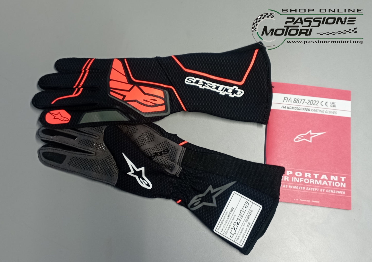 Guanti karting Alpinestars Tech-1 KX V4 Nero/Arancio fluo Omologato FIA 8877-2022